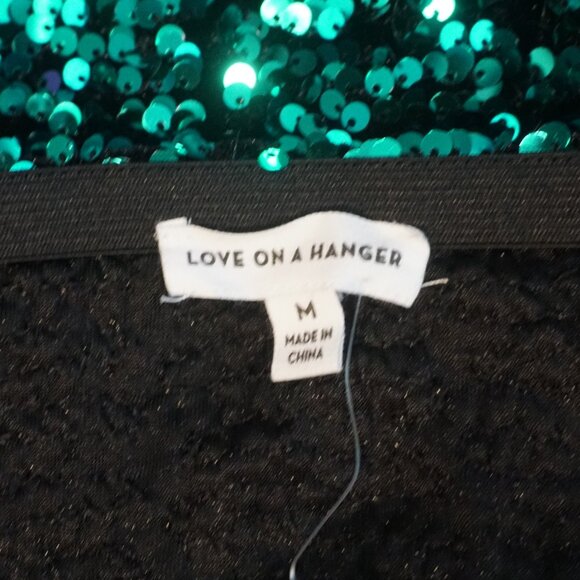 Love on a Hanger Dark Green Sequin Silver Tinsel Red Bow Christmas Skirt Medium - Picture 5 of 7